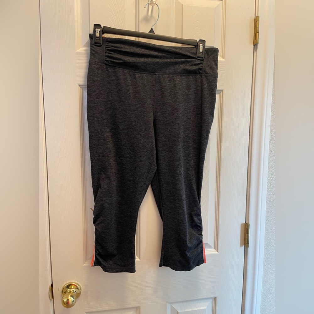 **SOLD** Coral and Grey Zipper Sides Workout Capris